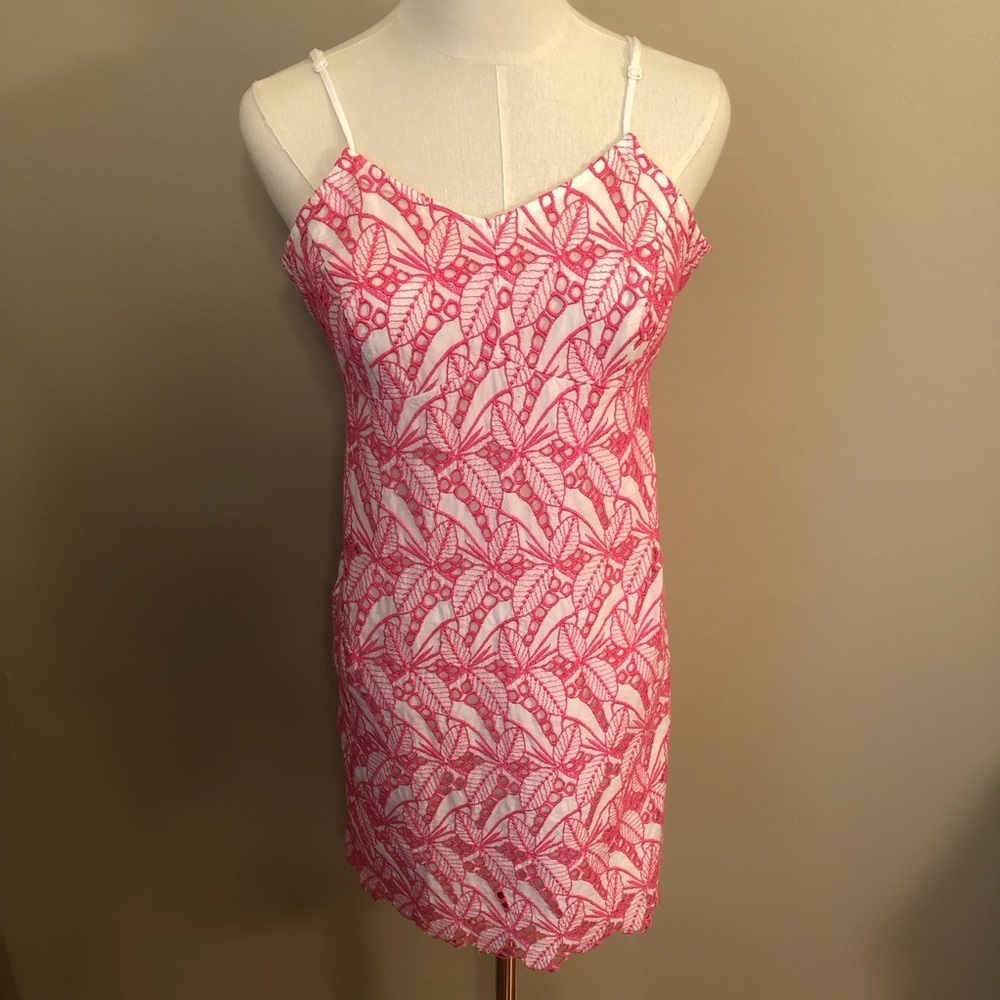 Crown & Ivy Woman’s Neon Pink & White Embroidered Mini Dress Size 4